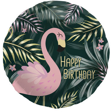 Folieballon Tropical Flamingo Happy Birthday - 45cm afbeelding