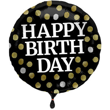 Glossy Black Folieballon Happy Birthday - 45cm
