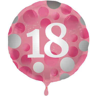 Glossy Pink Folieballon 18 Jaar - 45cm