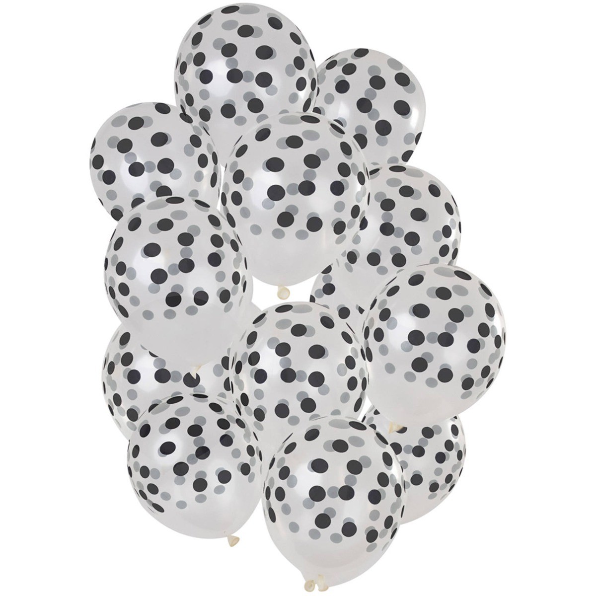 Ballonnen set stippen transparant/zwart - 15stk afbeelding