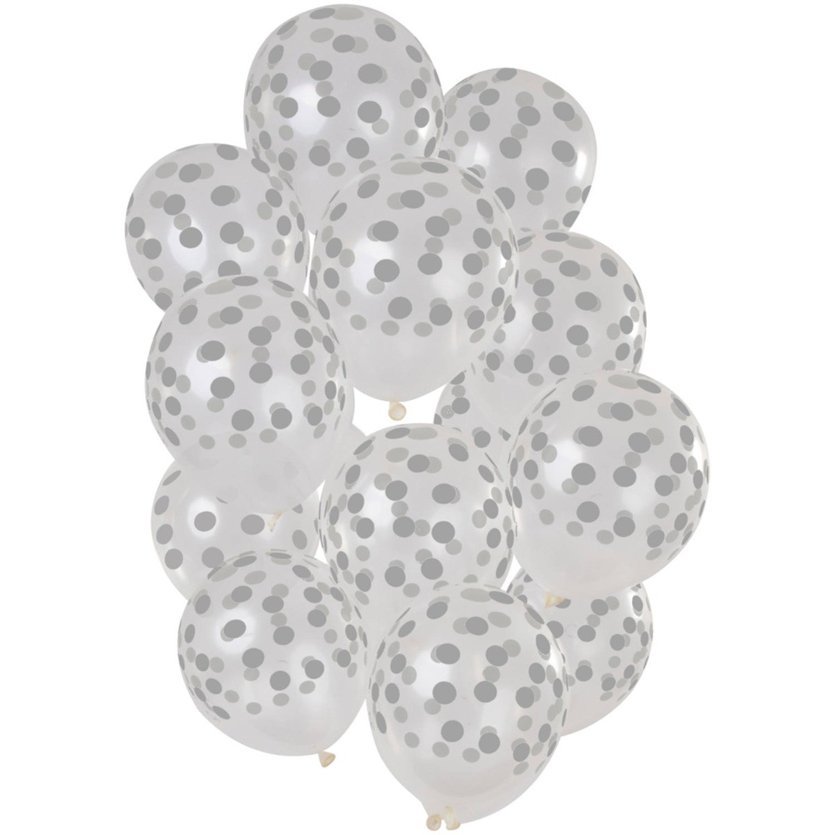 Ballonnen set stippen transparant/zilver - 15stk afbeelding