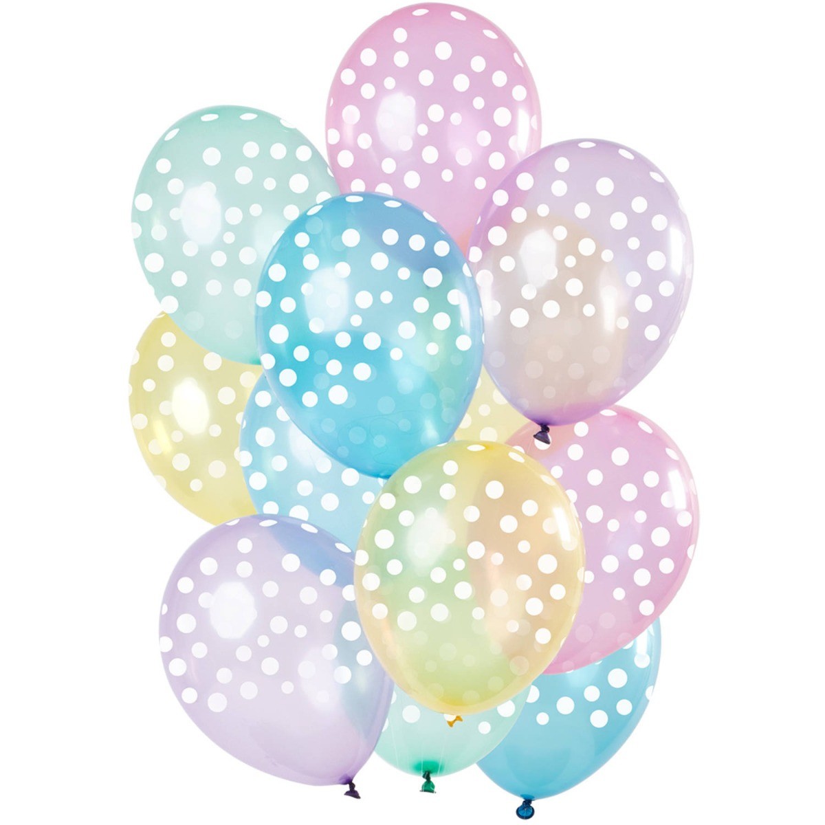 Ballonnen set stippen pastel mix transparant  - 12stk afbeelding