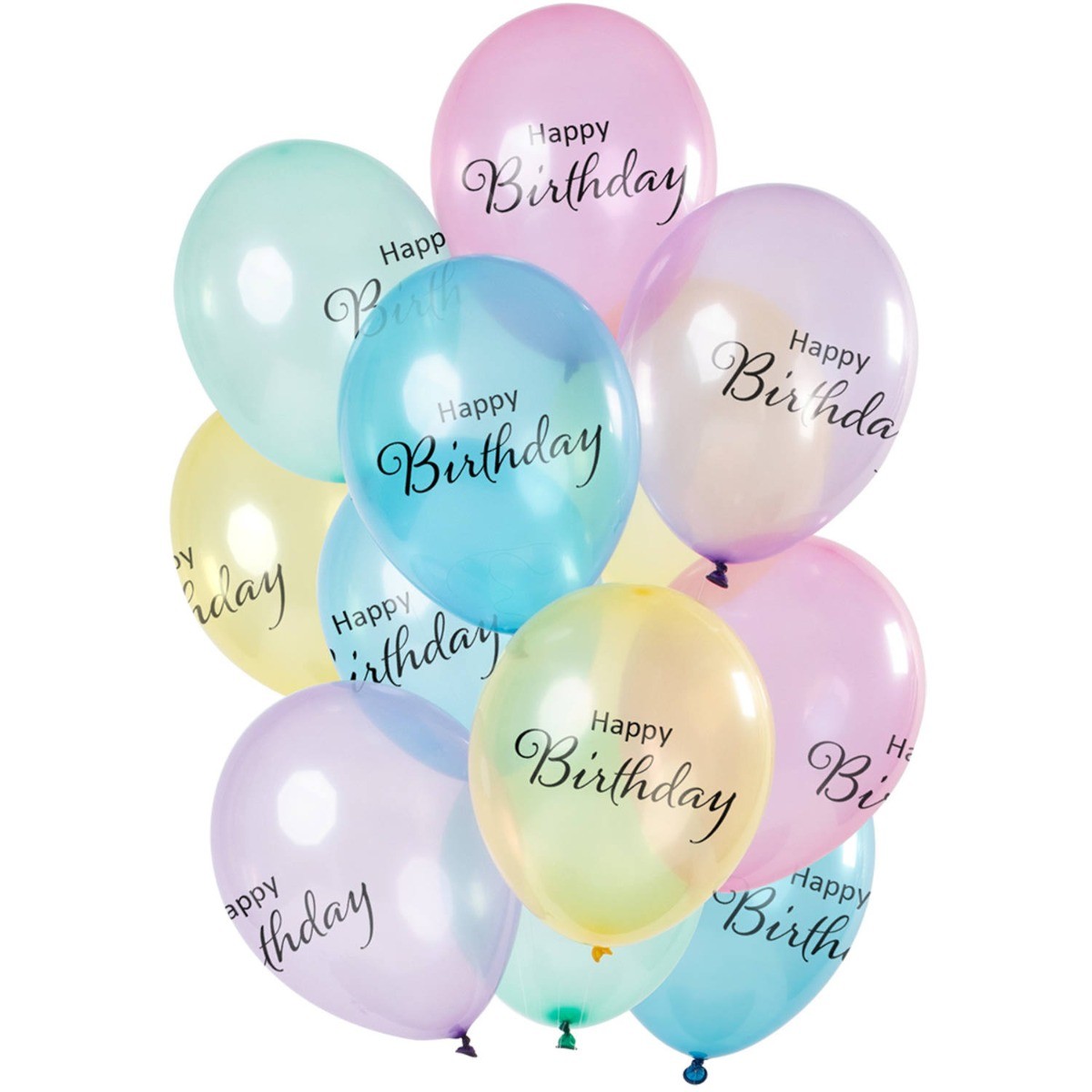 Ballonnen set Happy Birthday Pastel Transparant - 12stk afbeelding