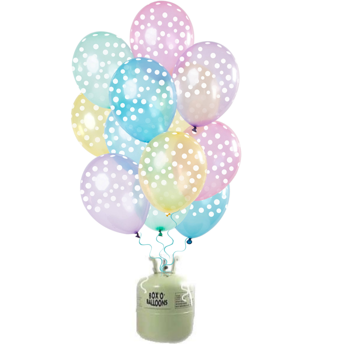 Helium Tank met Pastel Stippen Mix Ballonnen - 12stk afbeelding