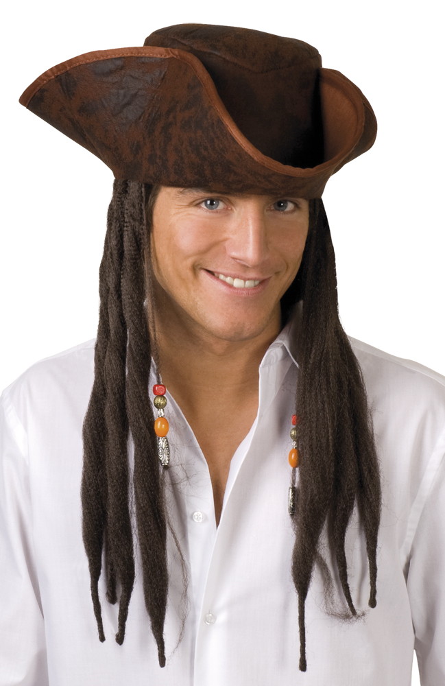 Donkerbruine Piratenhoed Dirty Joe Met Haar afbeelding