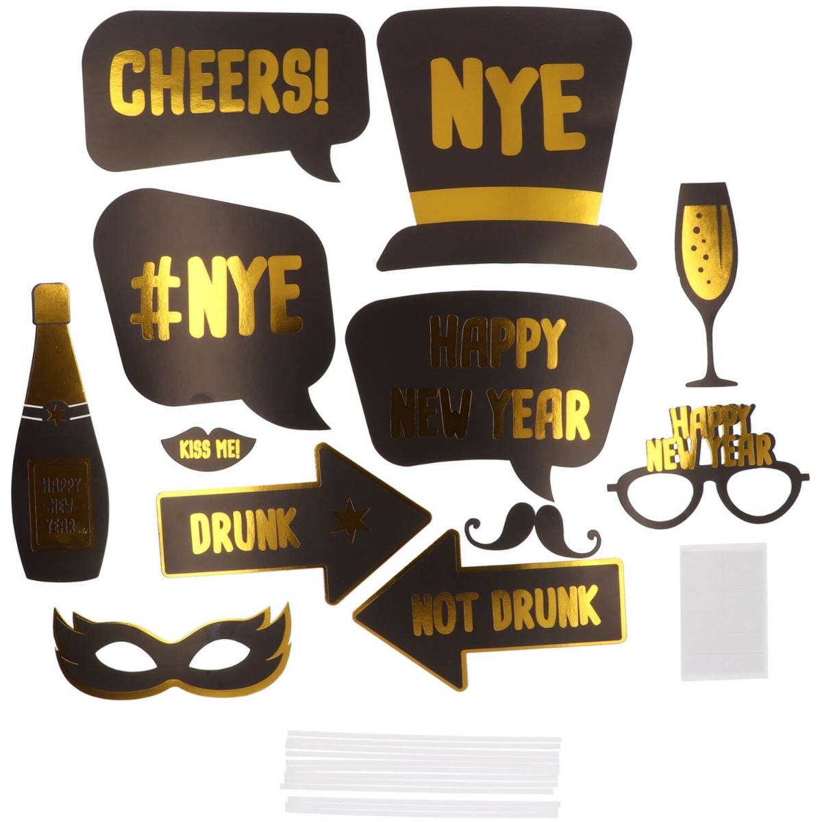 Photobooth Accessoires Black/Gold Happy new Year afbeelding