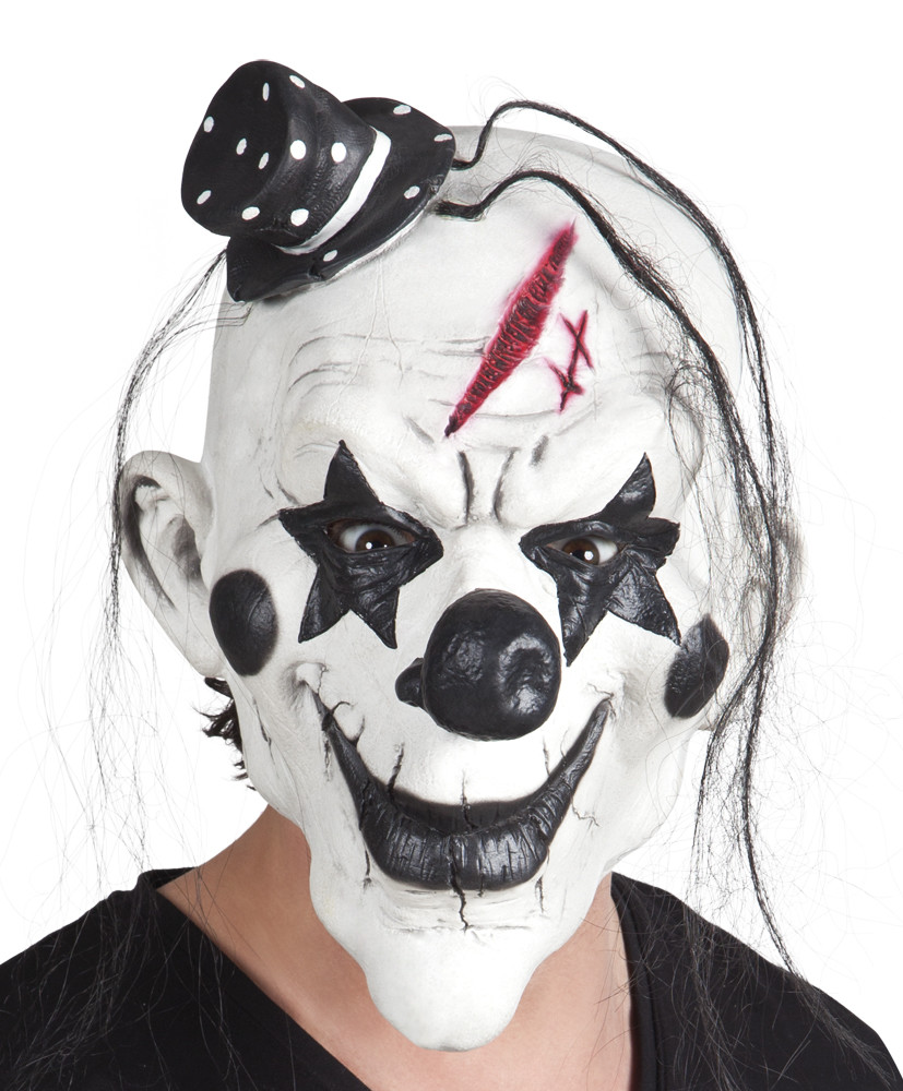 Psycho Clown Masker Latex met Haar en Hoedje afbeelding