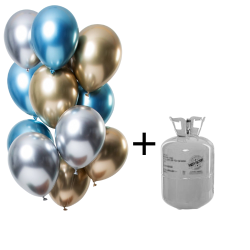 Heliumtank + Ballonnen set mirror chrome  Sapphire mix- 12stk afbeelding