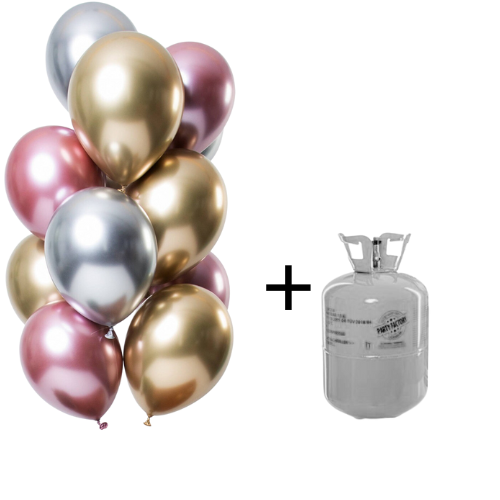 Heliumtank + Ballonnen set mirror chrome  Morganite mix- 12stk afbeelding