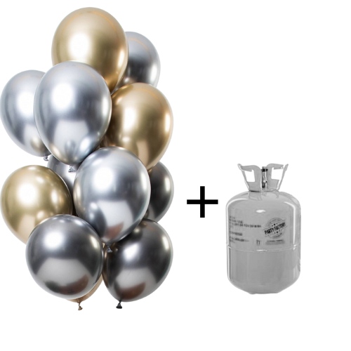 Heliumtank + Ballonnen set mirror chrome  Onyx mix- 12stk afbeelding