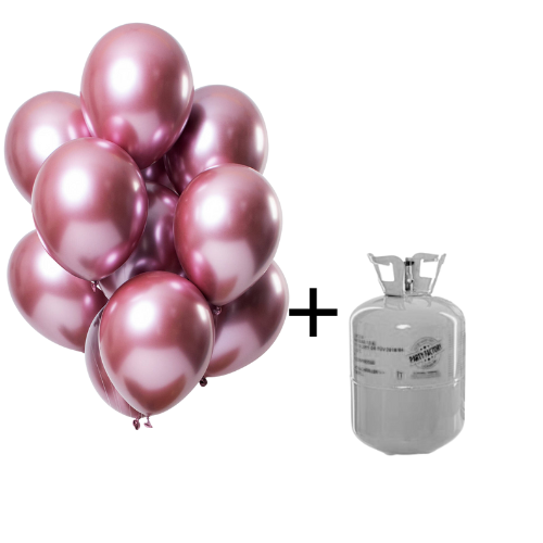 Heliumtank + Ballonnen set mirror chrome roze - 12stk afbeelding