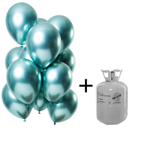 Heliumtank + Ballonnen set mirror chrome groen - 12stk afbeelding