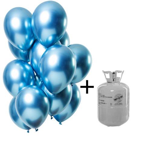 Heliumtank + Ballonnen set mirror chrome blauw - 12stk afbeelding