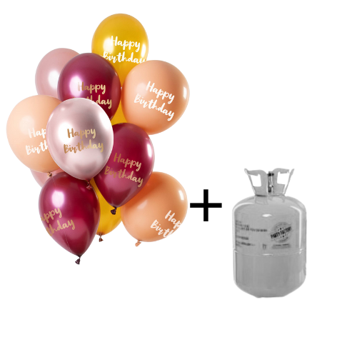 Helium Tank met Happy Birthday Ballonnen Roze/Goud - 12stk afbeelding