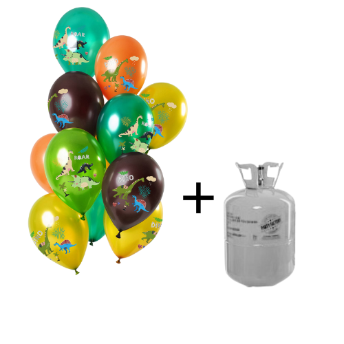 Helium Tank met Dino's Groen Ballonnen - 12stk afbeelding