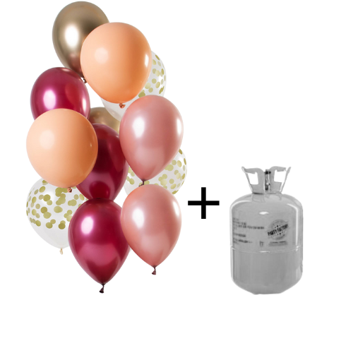 Helium Tank met Rich Ruby Ballonnen - 12stk