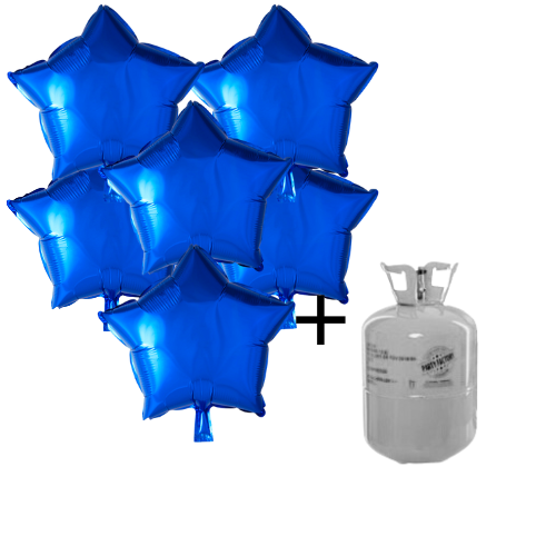 Helium Tank met Blauwe Ster Folie Ballonnen - 10 stk afbeelding