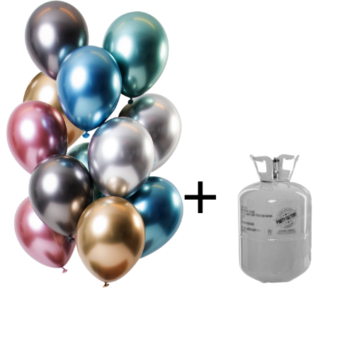 Heliumtank + Ballonnen set mirror chrome treasure mix - 12stk afbeelding
