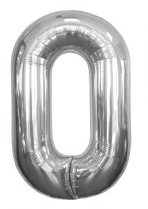 Zilverkleurige cijferballon cijfer 0 - 86cm