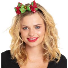 Strikje/Haarband Kerst met Belletjes - rood/groen
