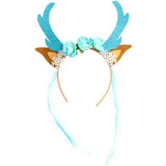 Tiara Rendier met Sneeuwvlokken en Bloemen - Blauw