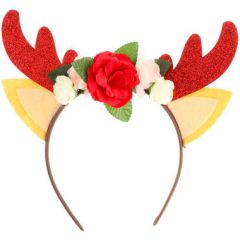 Tiara Rendier met Bloemen - rood