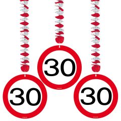 30 Jaar Verkeersbord Hangdecoratie - 3 stuks