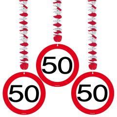 50 Jaar Verkeersbord Hangdecoratie - 3 stuks