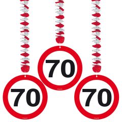 70 Jaar Hangdecoratie Verkeersbord - 3 stuks