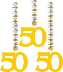 50 Jaar Gouden Hangdecoratie - 3 stuks