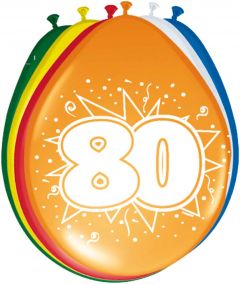 80 Jaar Ballonnen Meerkleurig - 8 stuks