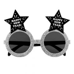 Partybril Happy New Year - zilver/zwart