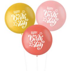 Ballonnen XL Happy Birthday Roze/Rood - 3stk