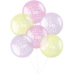 XL Ballonnen Happy B-Day Pastel Roze - 6stk