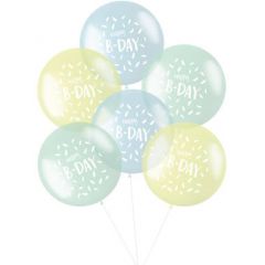 XL Ballonnen Happy B-Day Pastel Blauw - 6stk