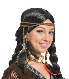 Indianen haarband met veren en kralen