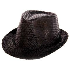 Trilby hoed metallic zwart met glitters