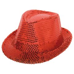 Rode trilby hoed met glitters