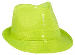 Gele Neon Trilby Hoed met Glitters