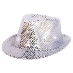 Trilby hoed zilver met LED lichten en glitters
