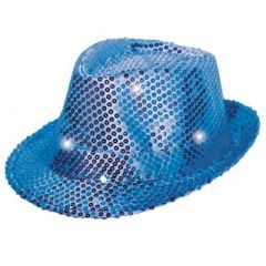 Trilby hoed blauw met LED lichten en glitters
