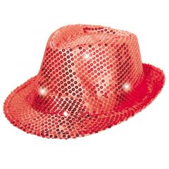 Trilby hoed rood met LED lichten en glitters