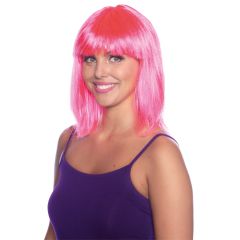 Pruik Lange Bob Neon Pink