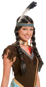 Indianen Pruik met vlechten en veer
