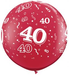 40 Jaar Ballon Robijn Rood 90cm - per stuk