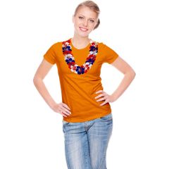 Oranje T-shirt met Hawaiikrans