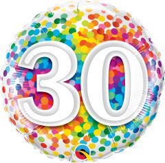 30 jaar Regenboog Confetti Folieballon - 45cm