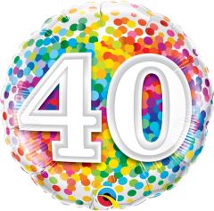 40 Jaar Regenboog Confetti Folieballon - 45cm