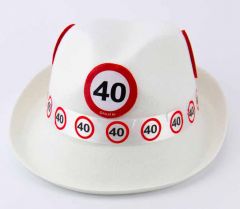 40 Jaar Verkeersbord Trilby Hoed Wit