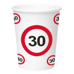 30 Jaar Verkeersbord Papieren Bekers 350ml - 8 stuks